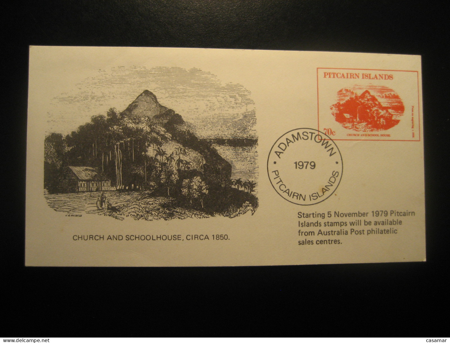 ADAMSTOWN 1979 Church And Schoolhouse Cancel Postal Stationery Card PITCAIRN ISLANDS British Colonies - Pitcairn Islands