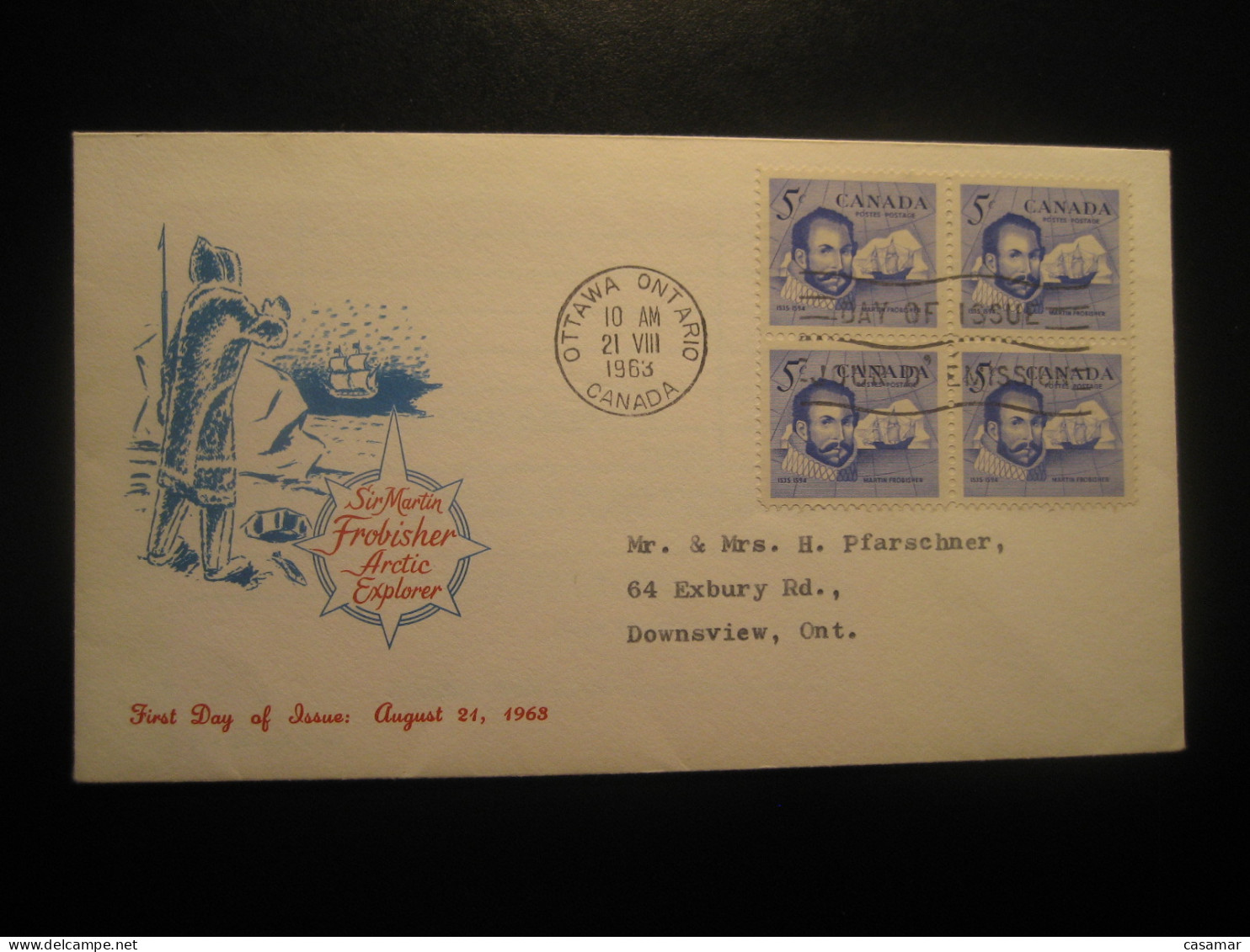 OTTAWA 1963 To Downsview Sir Martin Frobisher Explorer FDC Cancel Cover CANADA North Pole Polar Arctic Arctique - Polar Explorers & Famous People