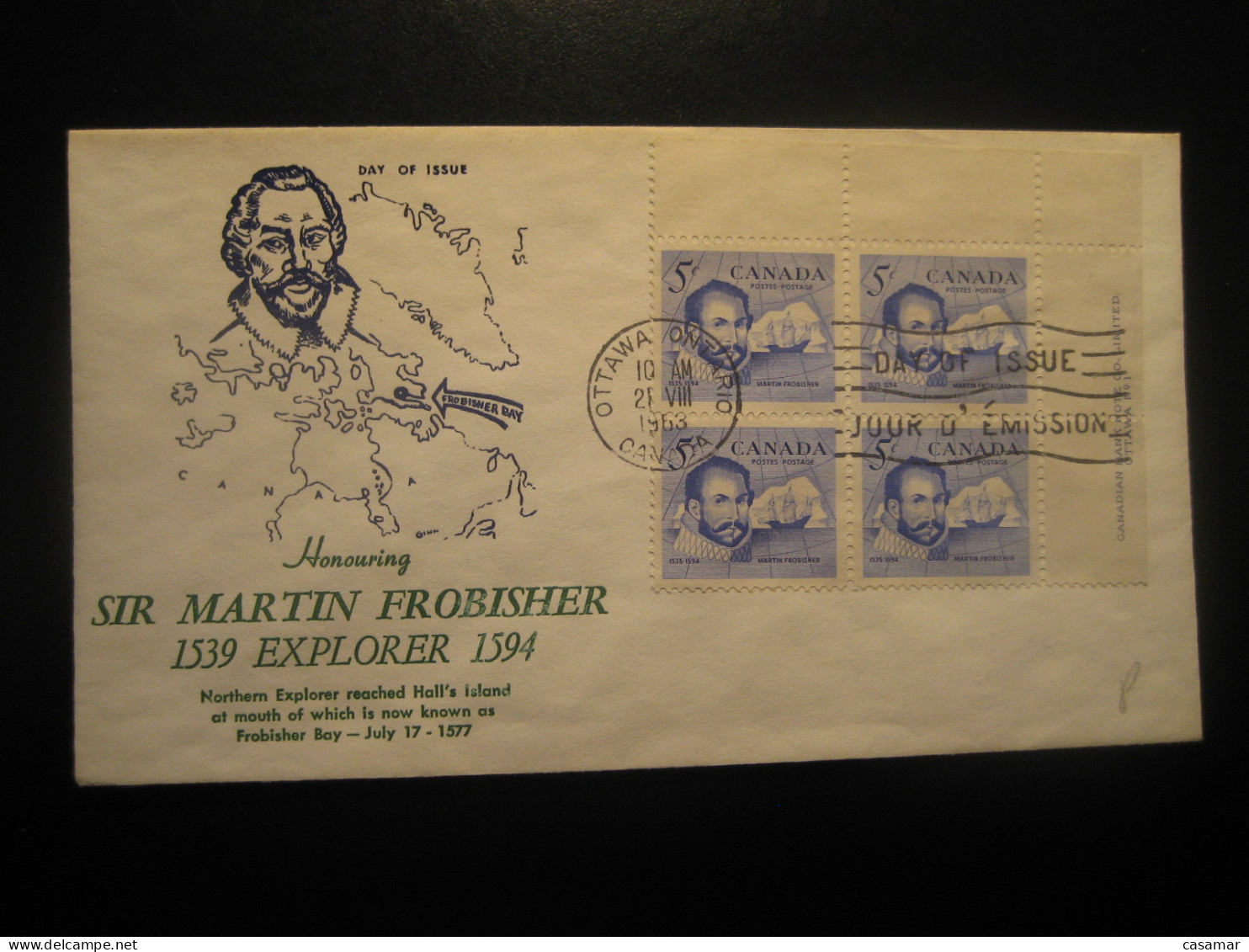 OTTAWA 1963 To Downsview Sir Martin Frobisher Bay Explorer FDC Cancel Cover CANADA North Pole Polar Arctic Arctique - Polar Explorers & Famous People