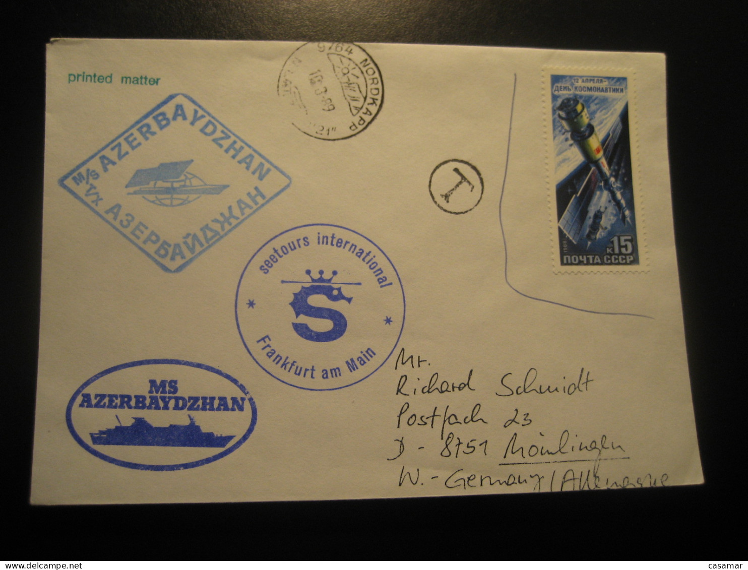 MS AZERBAYDZHAN 1989 To Germany Nordkapp North Cape Cancel Cover RUSSIA USSR North Pole Polar Arctic Arctique - Navires & Brise-glace