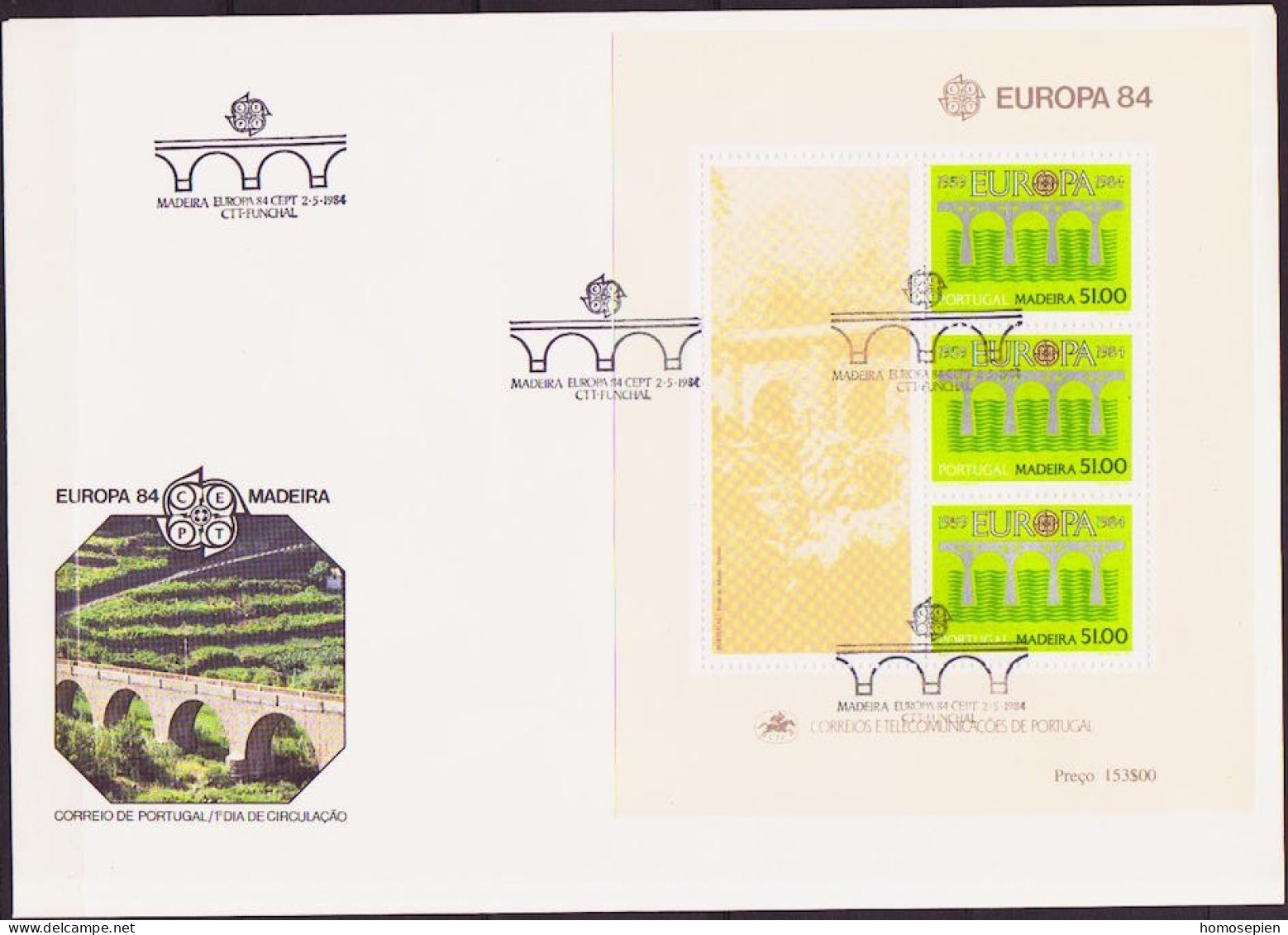 Europa CEPT 1984 Madère - Madeira - Portugal FDC Y&T N°BF5 - Michel N°B5 - 51e EUROPA - 1984