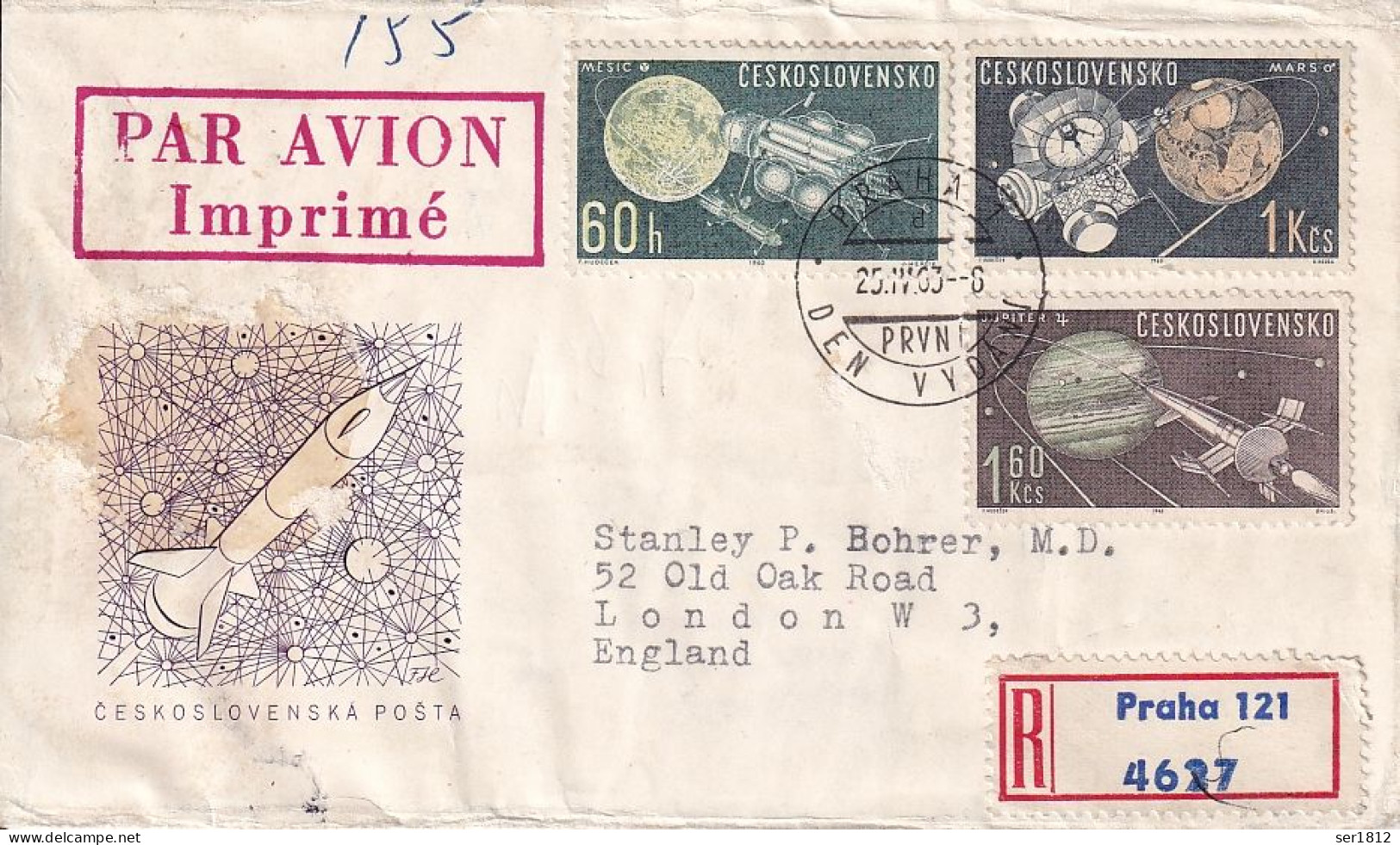 Czechoslovakia 1963 Space Cover FDC , 60h  Luna 9, 1k Mars 1 , 1.60k Spacecraft To Jupiter - Storia Postale