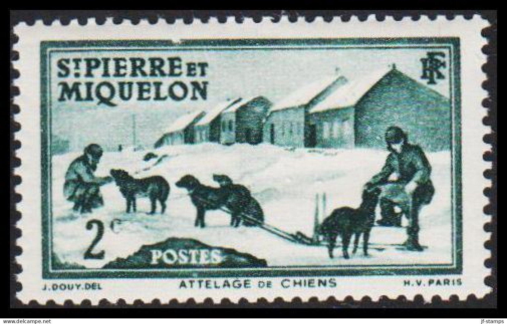 1938. SAINT-PIERRE-MIQUELON. Dog Sledge 2 C. Hinged.  (Michel 170) - JF542970 - Covers & Documents