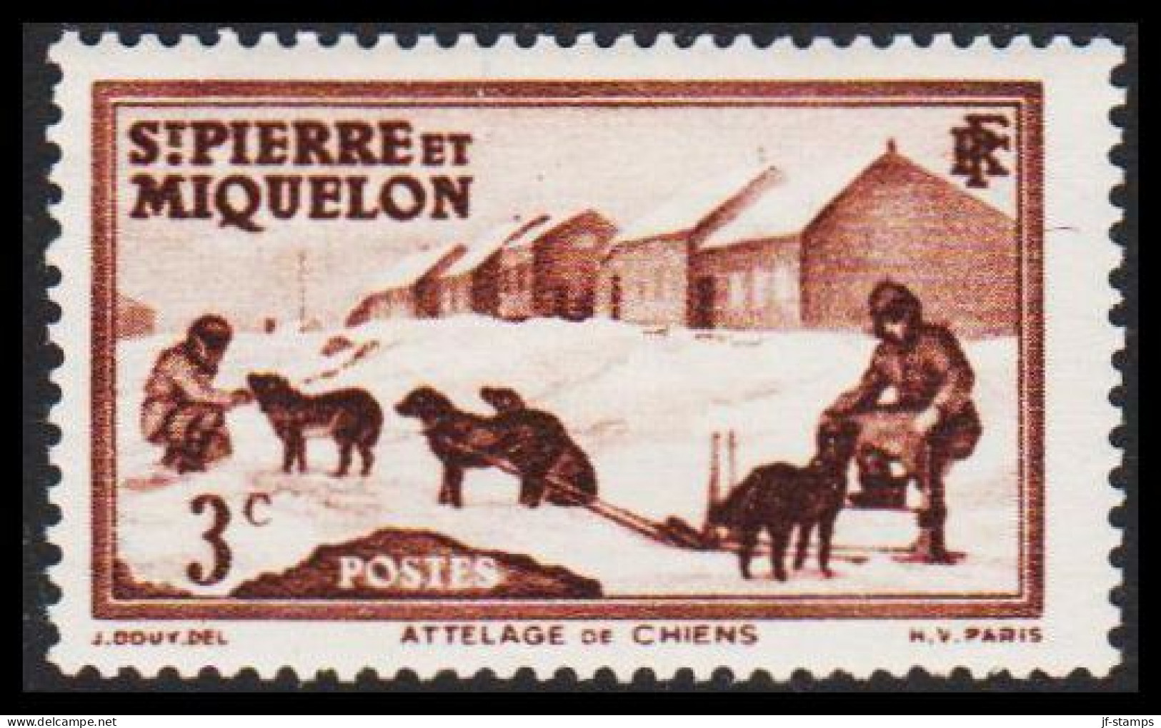 1938. SAINT-PIERRE-MIQUELON. Dog Sledge 3 C. Hinged.  (Michel 171) - JF542971 - Lettres & Documents