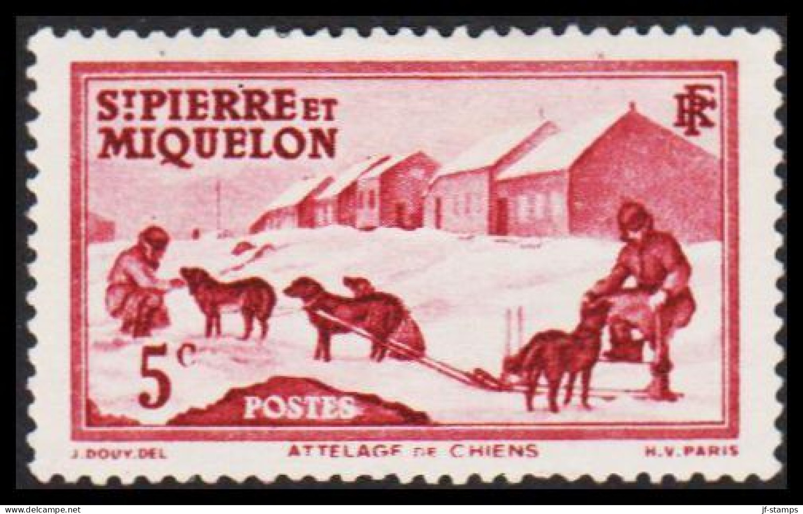 1938. SAINT-PIERRE-MIQUELON. Dog Sledge 5 C. Hinged.  (Michel 173) - JF542973 - Briefe U. Dokumente