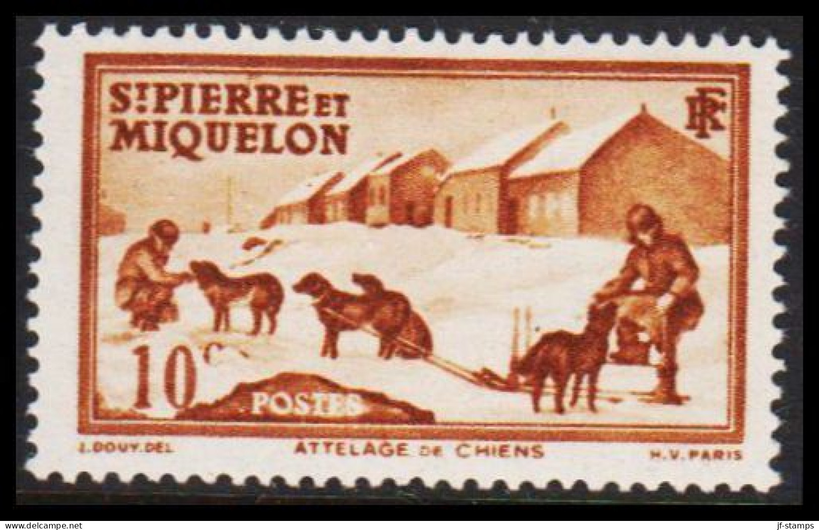 1938. SAINT-PIERRE-MIQUELON. Dog Sledge 10 C. Hinged.  (Michel 174) - JF542974 - Lettres & Documents