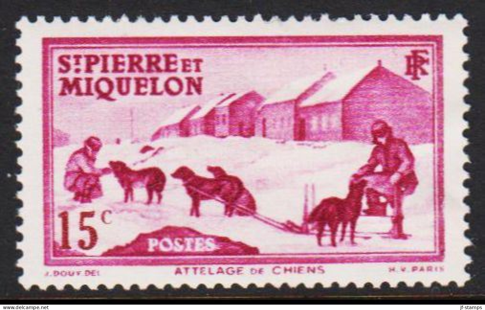 1938. SAINT-PIERRE-MIQUELON. Dog Sledge 15 C. Hinged.  (Michel 175) - JF542975 - Briefe U. Dokumente