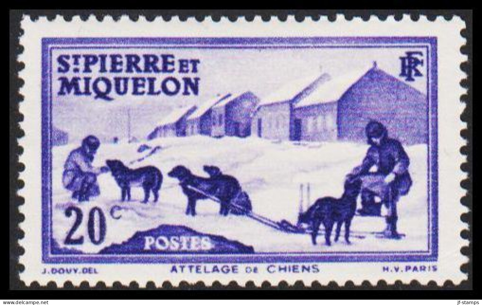 1938. SAINT-PIERRE-MIQUELON. Dog Sledge 20 C. Hinged.  (Michel 176) - JF542976 - Briefe U. Dokumente