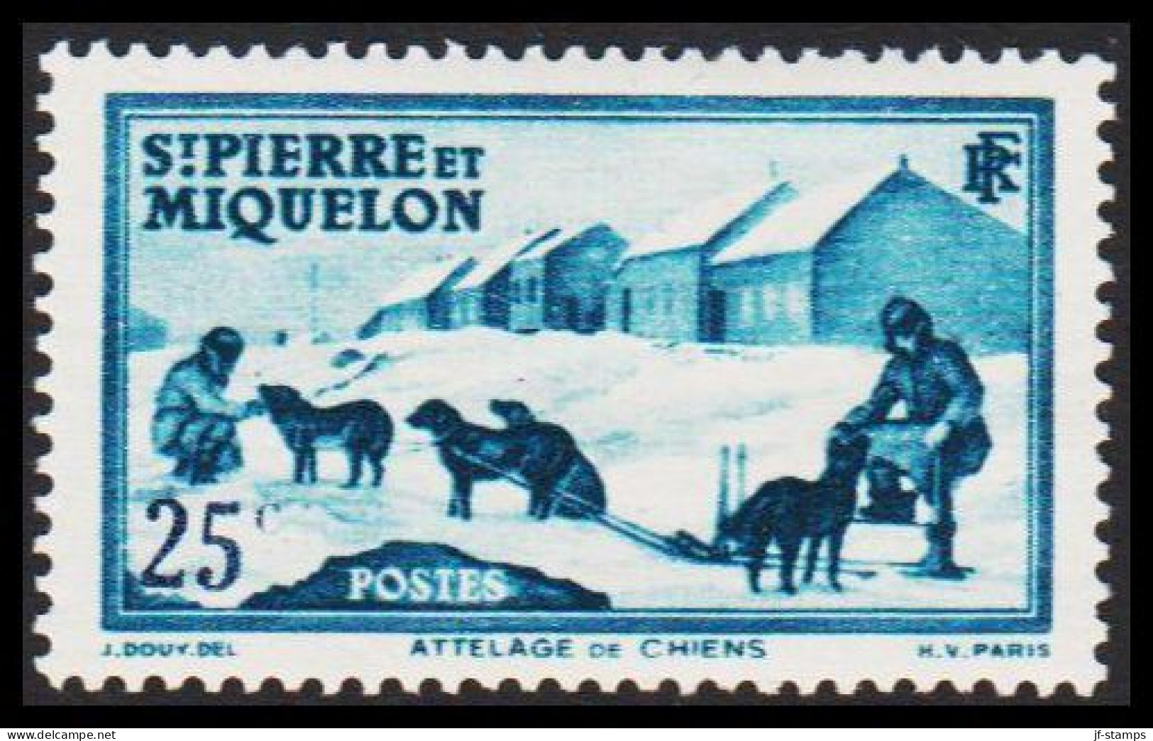 1938. SAINT-PIERRE-MIQUELON. Dog Sledge 25 C. Hinged.  (Michel 177) - JF542977 - Cartas & Documentos