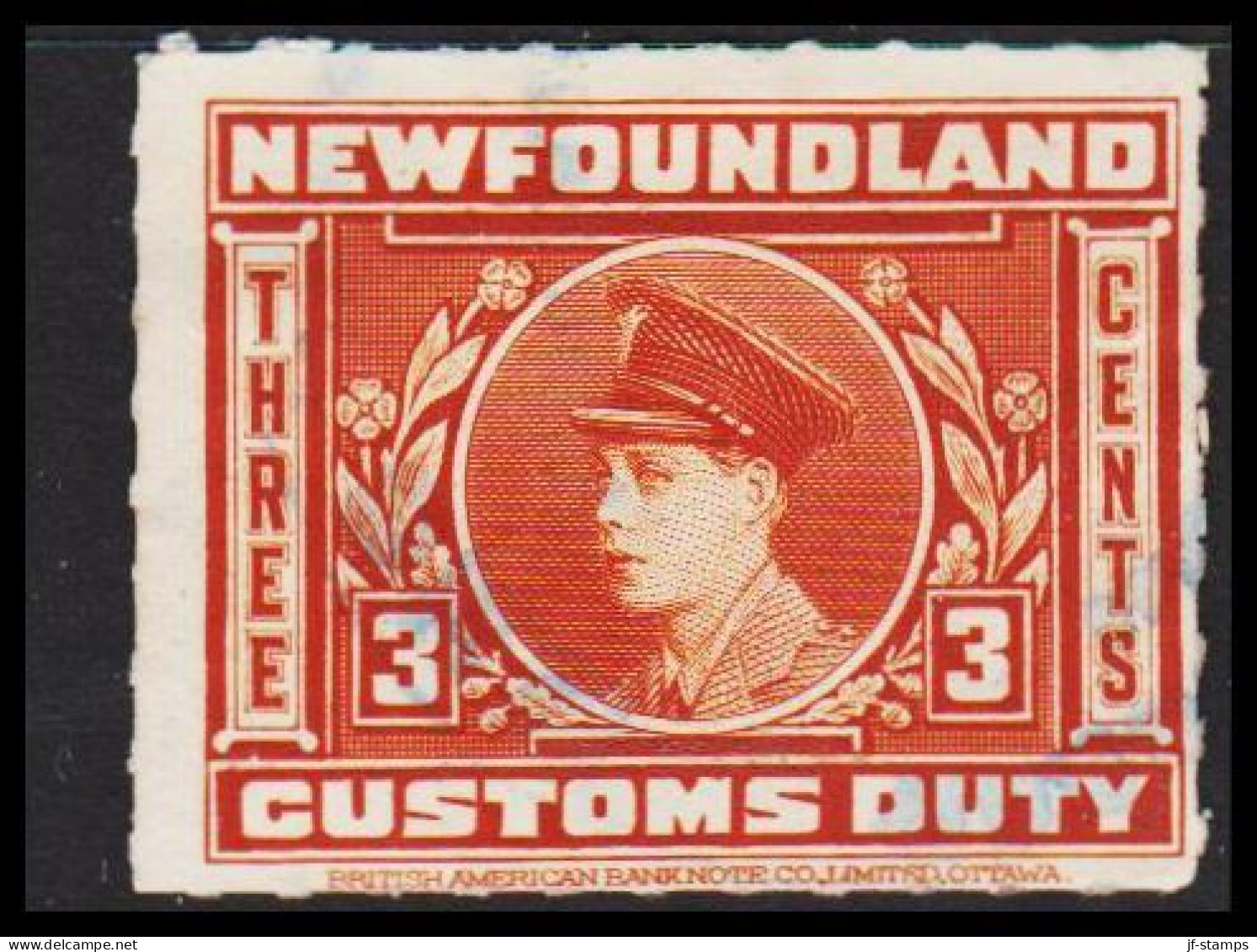 1937. NEWFOUNDLAND 3 CENTS CUSTOMS DUTY.  - JF542990 - 1908-1947