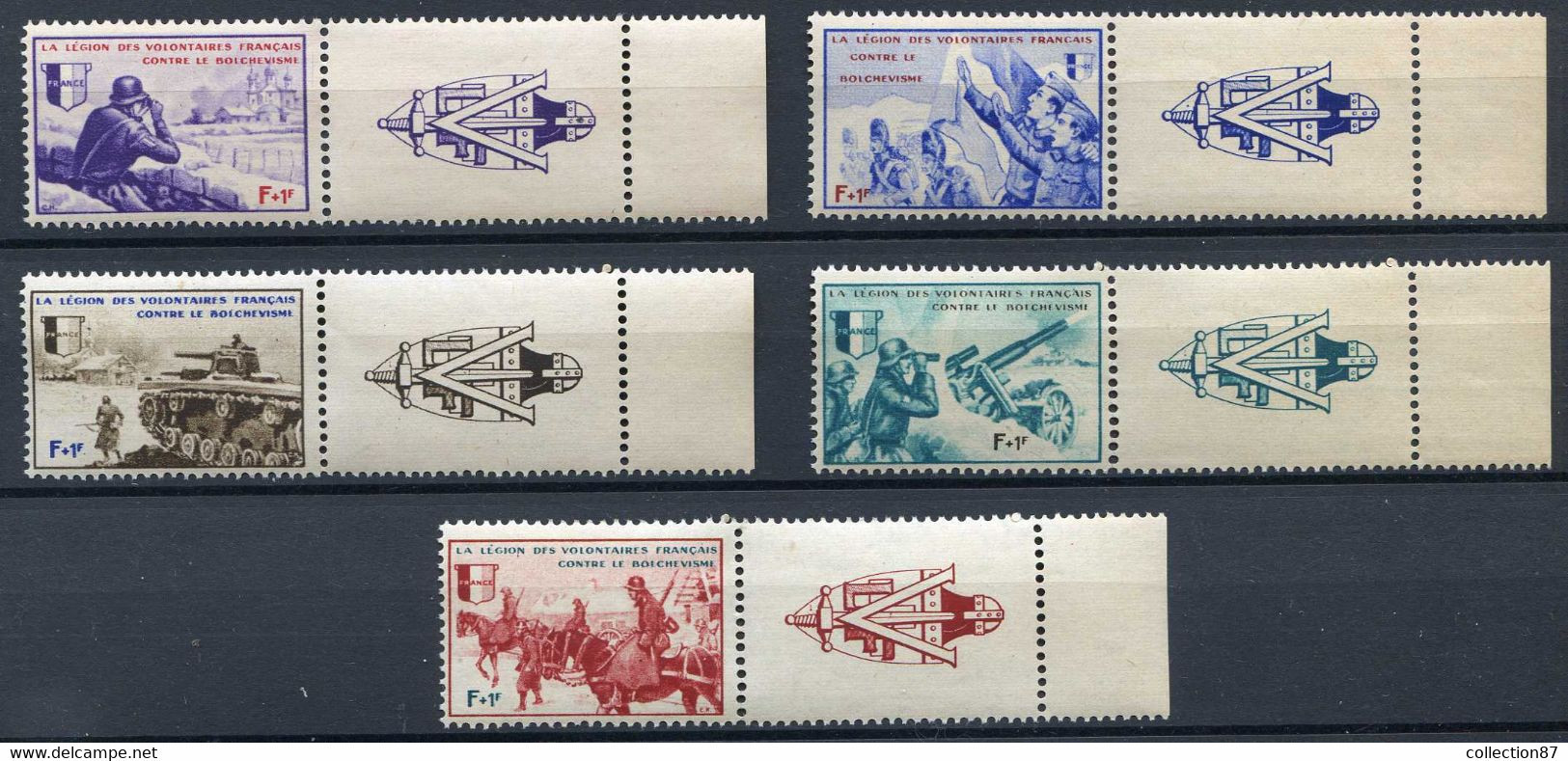 L.V.F Avec VIGNETTE > Yvert N° 6 à 10  < Série Borodino Neuf Luxe - MNH  Cat 40 € -- CHAR TANK - CANON - REF 1672 608397 - War Stamps