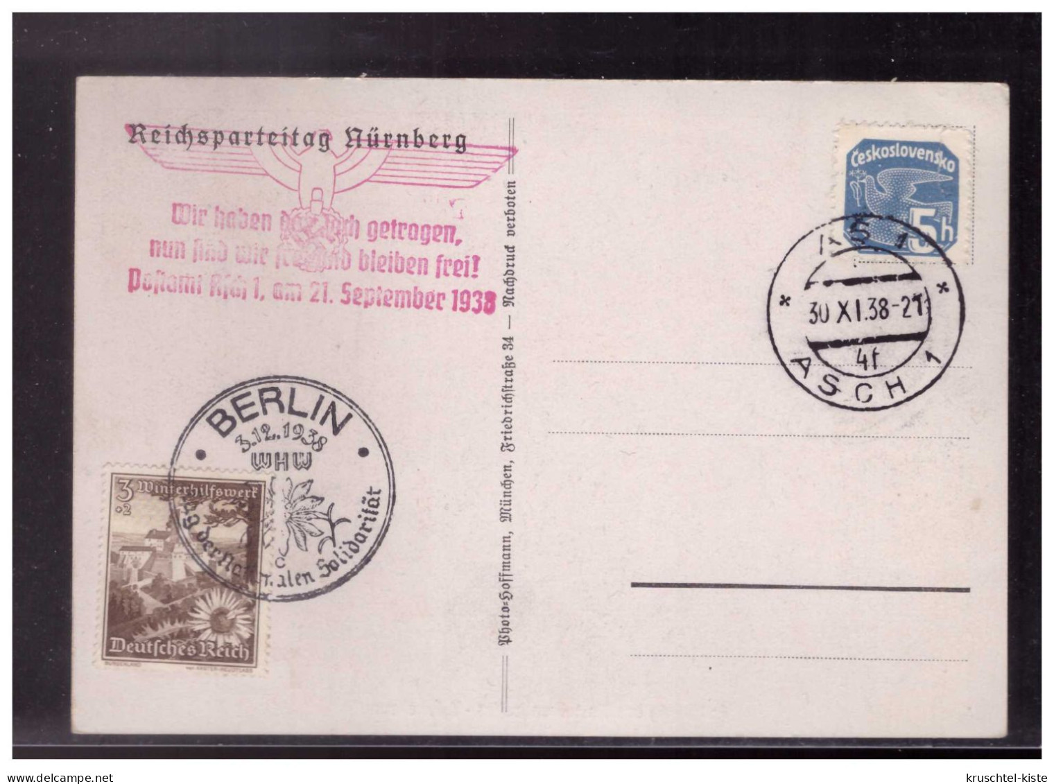 Sudetenland (023915) Propagandakarte Reichsparteitag Nürnberg, Eröffnung Des Parteitages- Totenehrung, Mit Div. SST 1938 - Région Des Sudètes