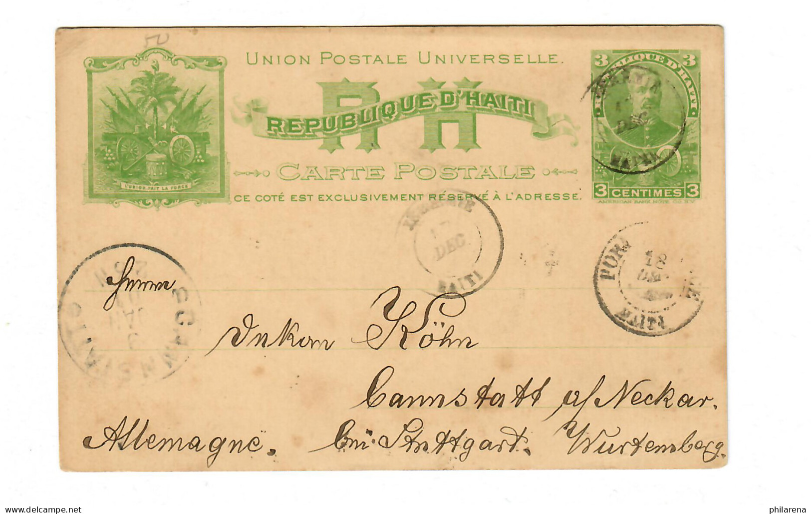 Post Card 1903 To Cannstatt / Stuttgart - Haiti