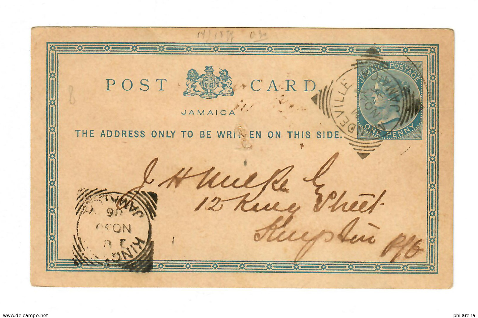 Post Card 1896 Mandeville To Kingstown - Jamaica (1962-...)