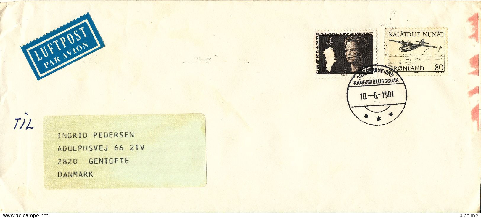 Greenland Cover Sent To Denmark 10-6-1981 - Briefe U. Dokumente