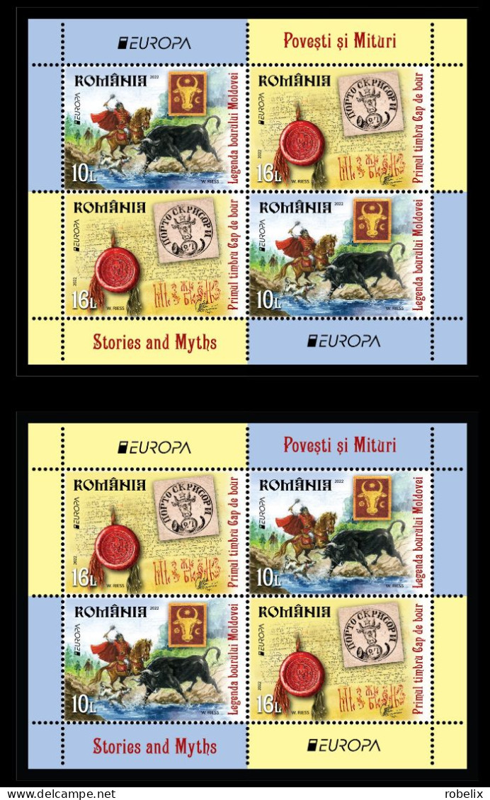 ROMANIA 2022 Europa CEPT - Stories And Myths  S/S -Block Of 4 Stamps - Model  I + II  MNH** - 2022