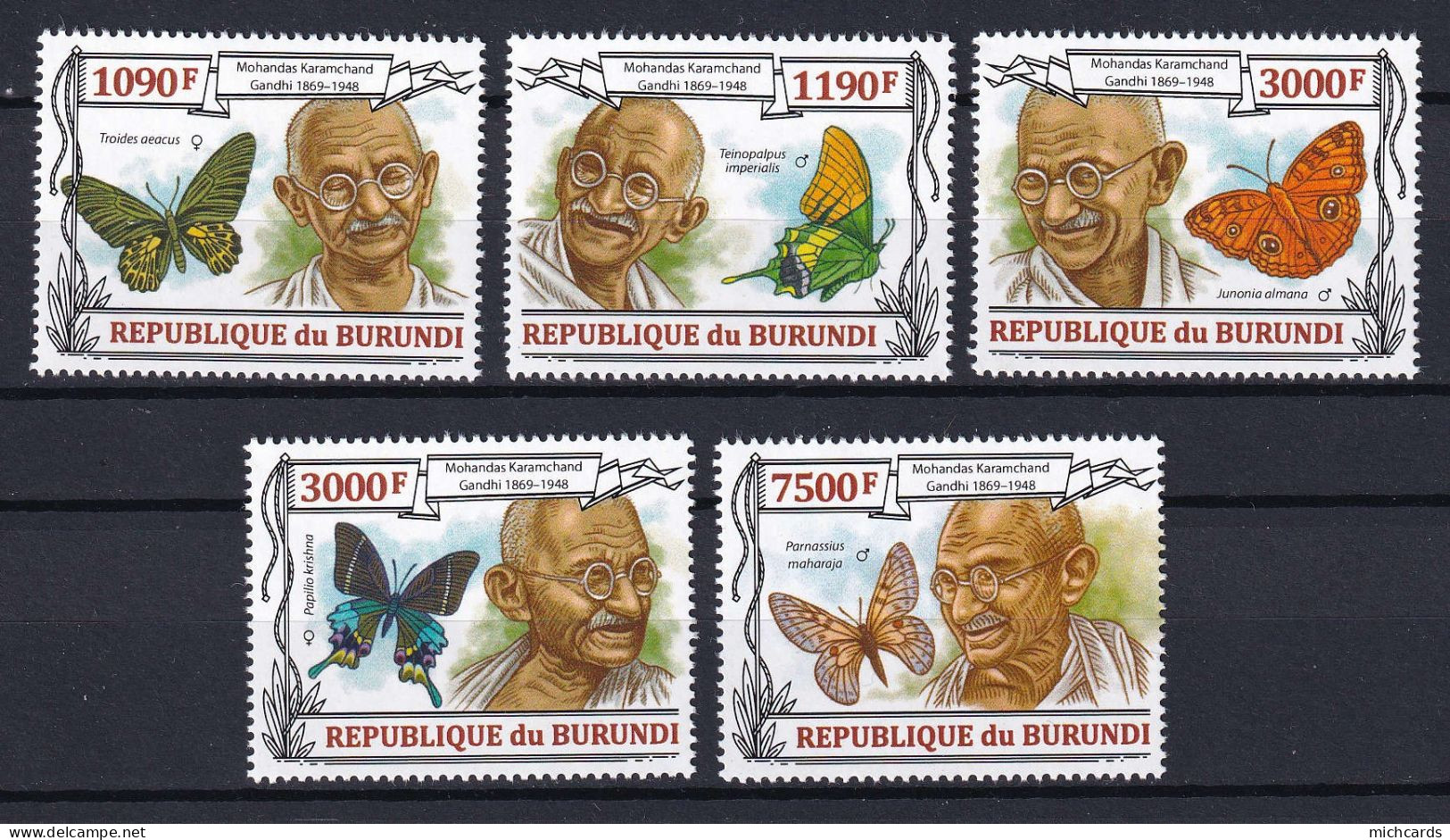 172 BURUNDI 2013 - Y&T 2042/45 Du BF 350 - Papillon Mohandas Karamchand - Neuf ** (MNH) Sans Charniere - Unused Stamps