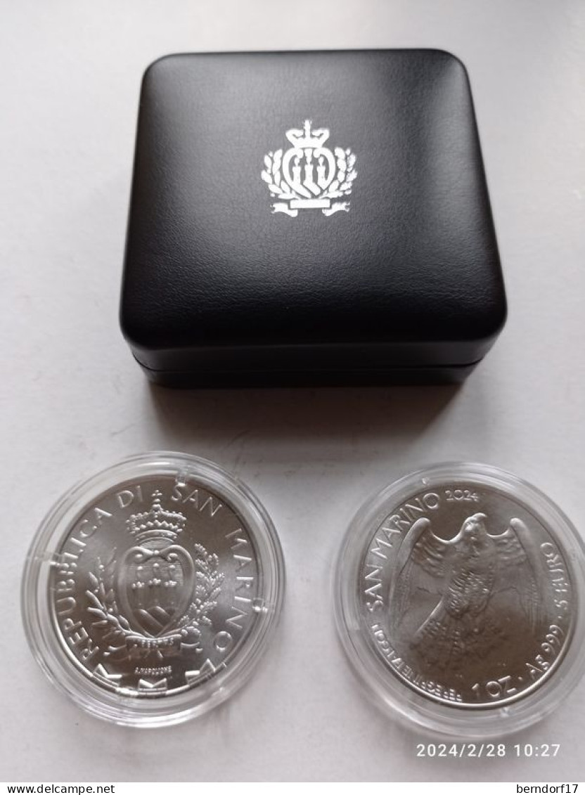 Moneta D'argento Da 5 Euro San Marino 2024 - Falco Escursionista- 1 -oncia D'argento - San Marino