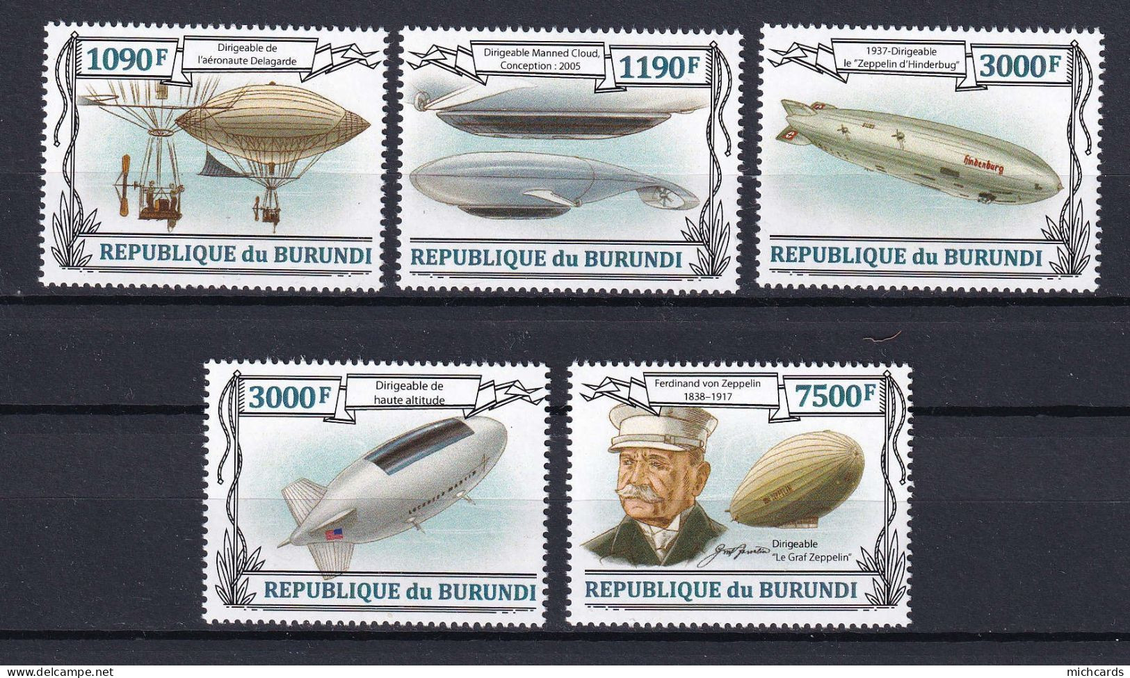 172 BURUNDI 2013 - Y&T 2078/81 Du BF 359 - Zeppelin Dirigeable - Neuf ** (MNH) Sans Charniere - Ungebraucht