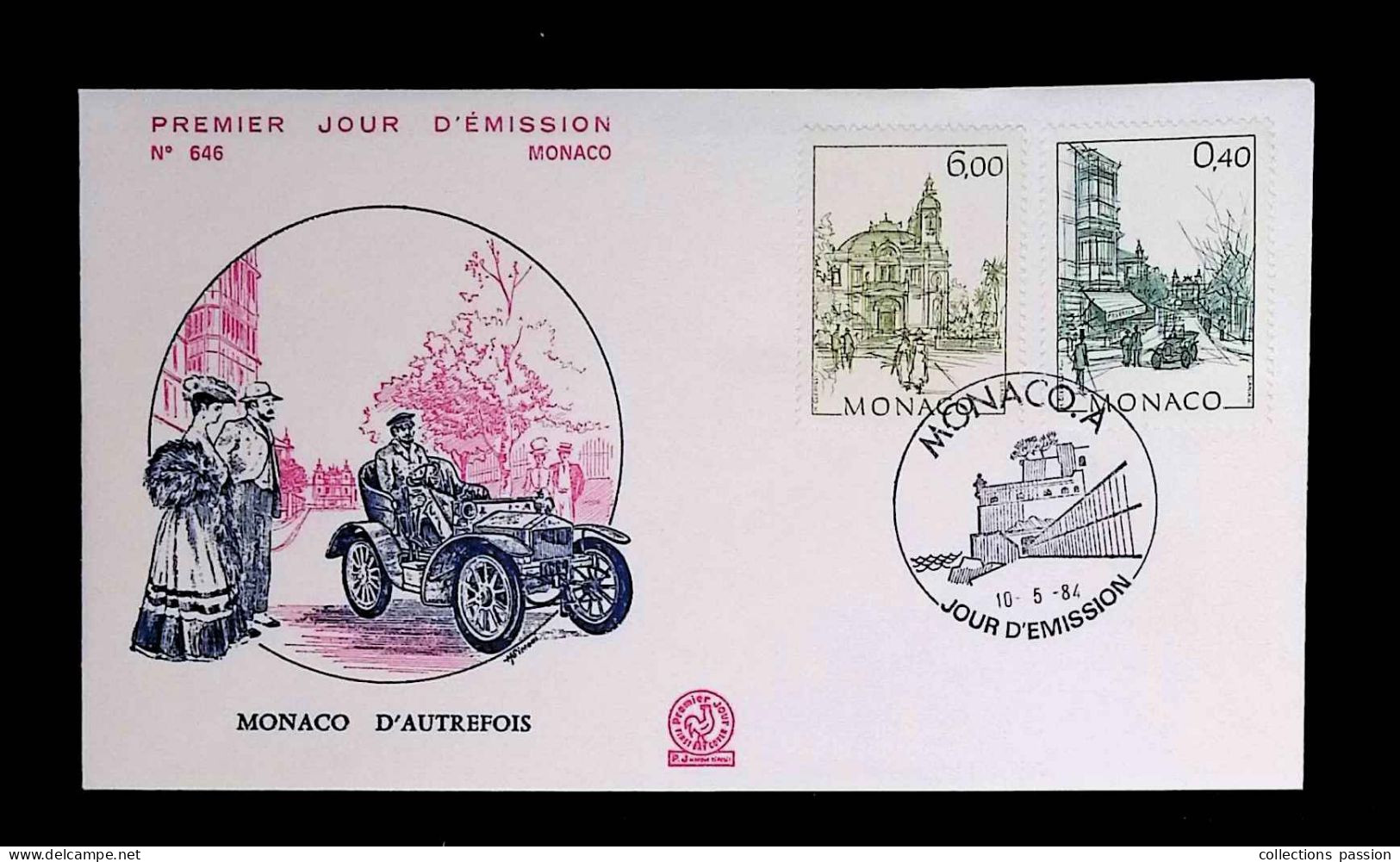 CL, FDC, 1 Er Jour, Monaco. A, 10-5-84, Monaco D'autrefois, Automobile - FDC