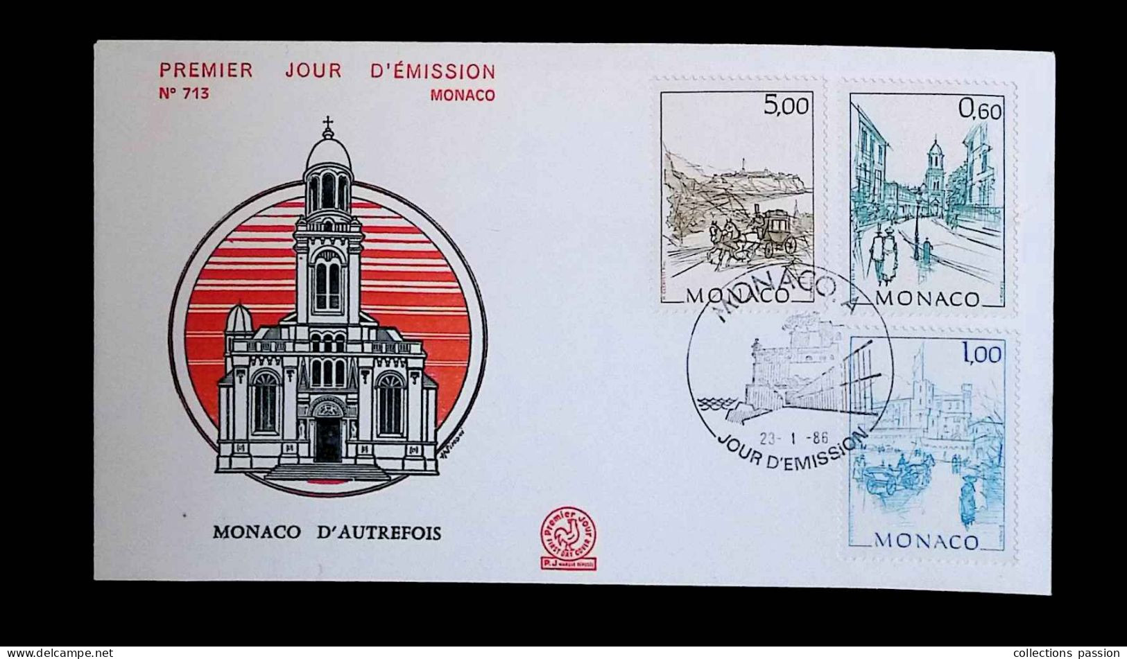 CL, FDC, 1 Er Jour, Monaco. A, 23-1-86, Monaco D'autrefois, 3 Timbres - FDC