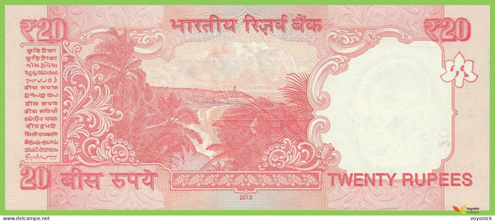 Voyo INDIA 20 Rupees 2013 P103f B287b 73F W/o Letter UNC - Inde