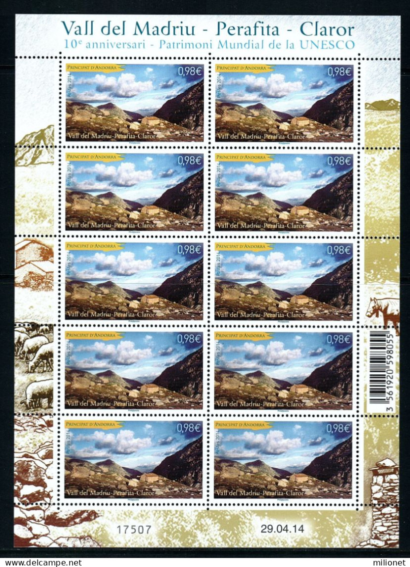 SALE!!! FRENCH ANDORRA FRANCESA 2014 UNESCO World Heritage Vall Del Madriu Perafita Claror Sheetlet Of 10 Stamps MNH ** - Ungebraucht