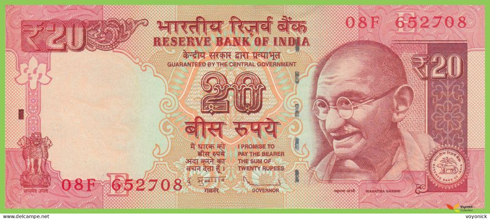 Voyo INDIA 20 Rupees 2013 P103d B287b 08F Let. E UNC - Inde