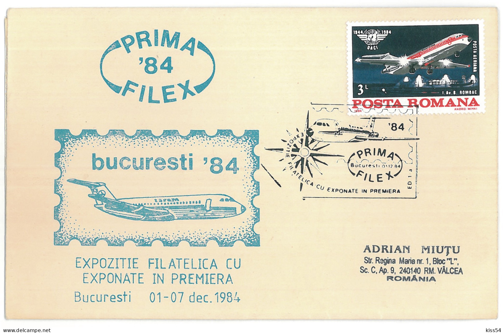 COV 24 - 201 AIRPLANE, Buccuresti, Romania - Cover - Used - 1984 - Cartas & Documentos