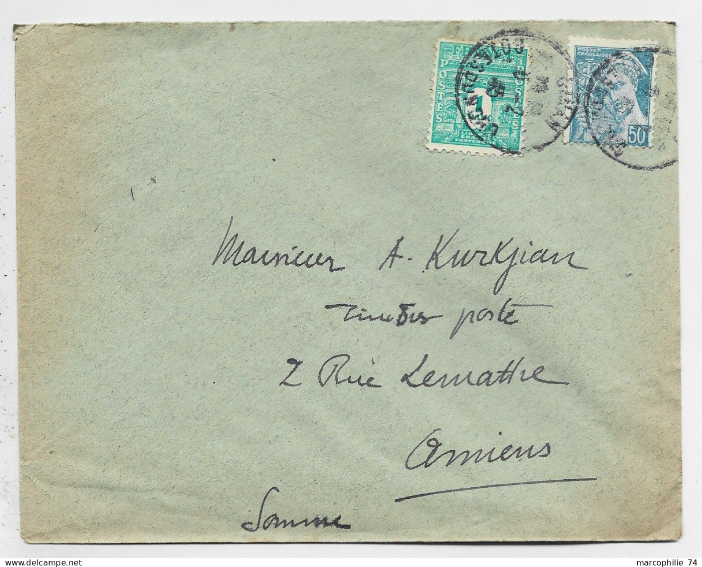 ARC TRIOMPHE 1FR +50C MERCURE LETTRE DINAN 5.2.1945 AU TARIF - 1944-45 Arc Of Triomphe