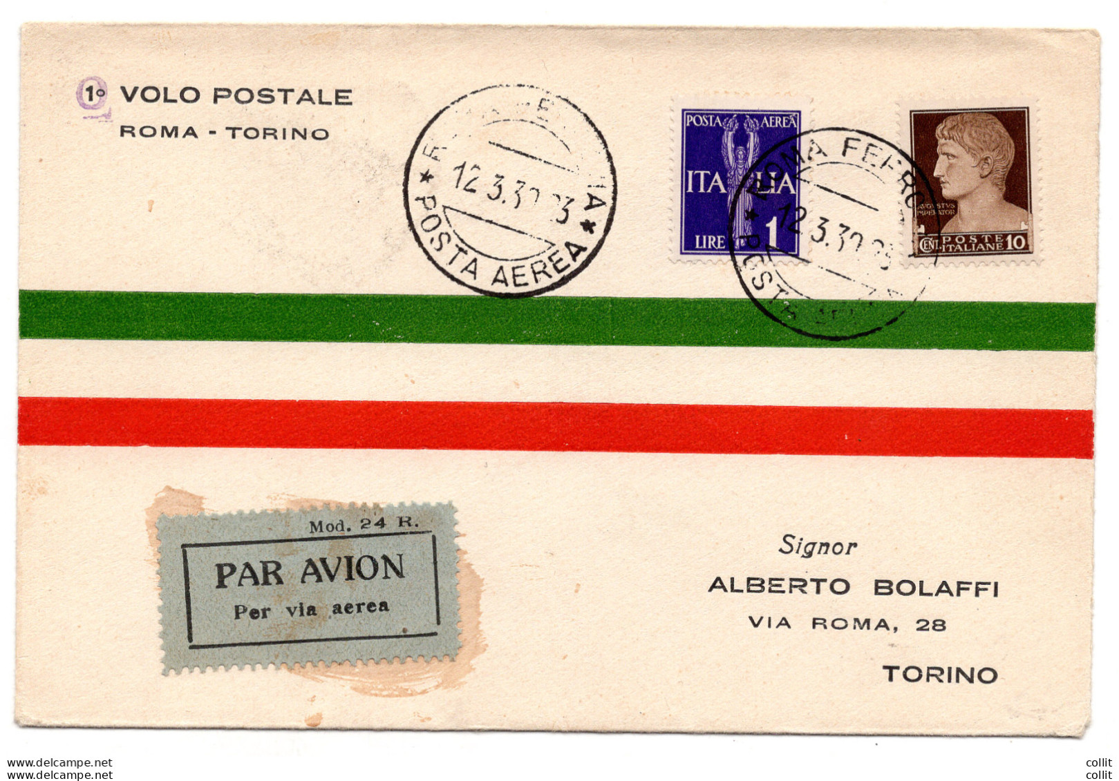 1930 Roma/Torino Del 12.3.30 - Aerogramma Del Volo Speciale - Marcofilía (Aviones)