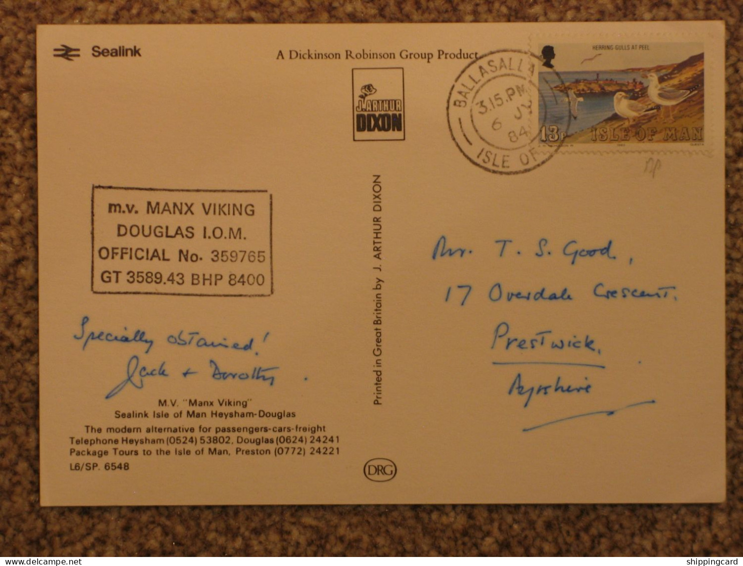 SEALINK MANX VIKING WITH HANDSTAMP - Ferries