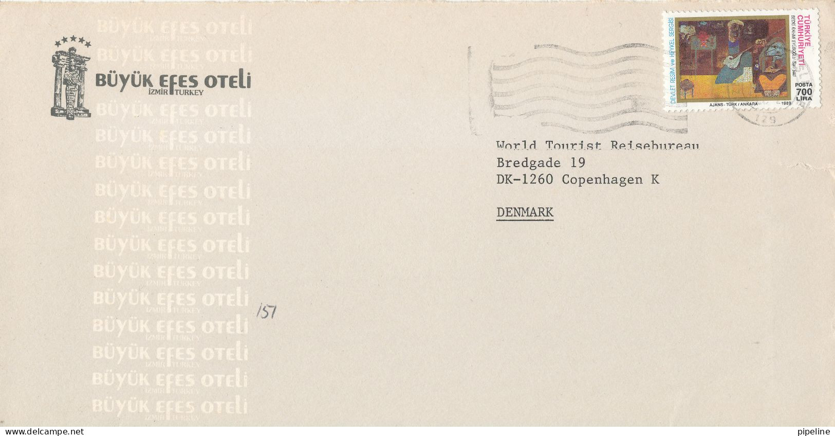 Turkey Cover Sent To Denmark 26-12-1988 Single Franked - Cartas & Documentos