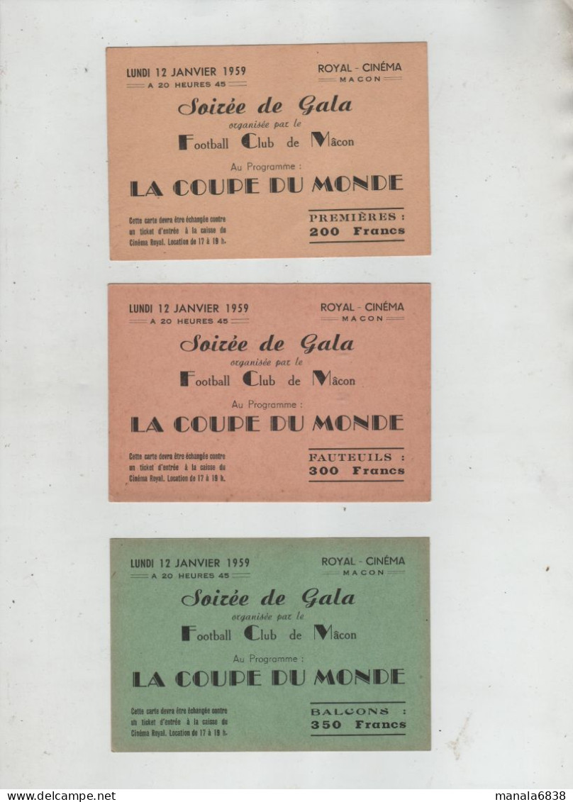 Coupe Du Monde 1959 Mâcon Premières Balcons Fauteuils Soirée De Gala Royal Cinéma - Non Classés