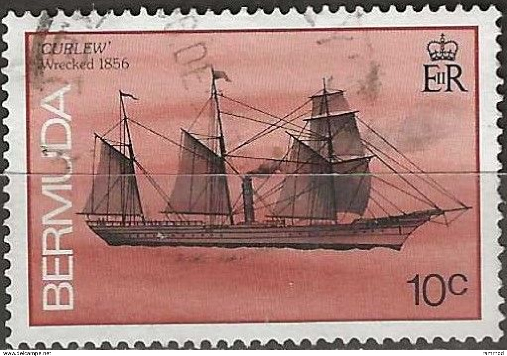 BERMUDA 198 Ships Wrecked On Bermuda - 10c. - Curlew (sail/steamer), 1856 FU - Bermudes
