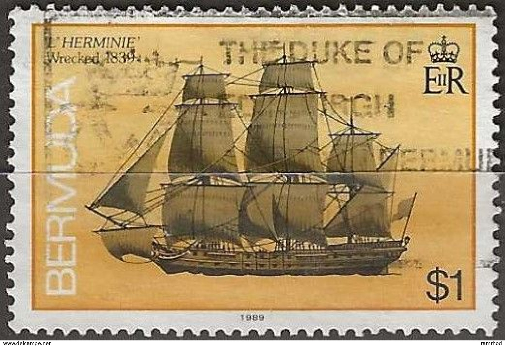 BERMUDA 1986 Ships Wrecked On Bermuda - $1 - L'Herminie (French Frigate), 1839 AVU - Bermudas