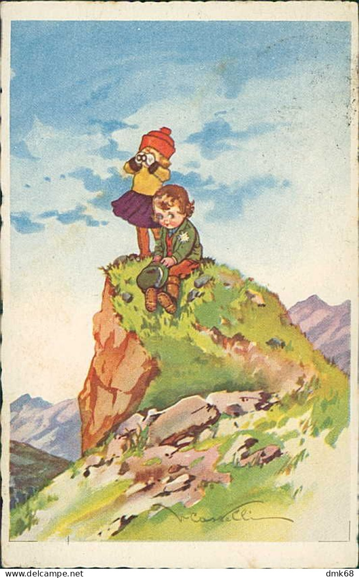 CASTELLI SIGNED 1930s POSTCARD - KIDS - EDIT DEGAMI N.648  (5136) - Castelli