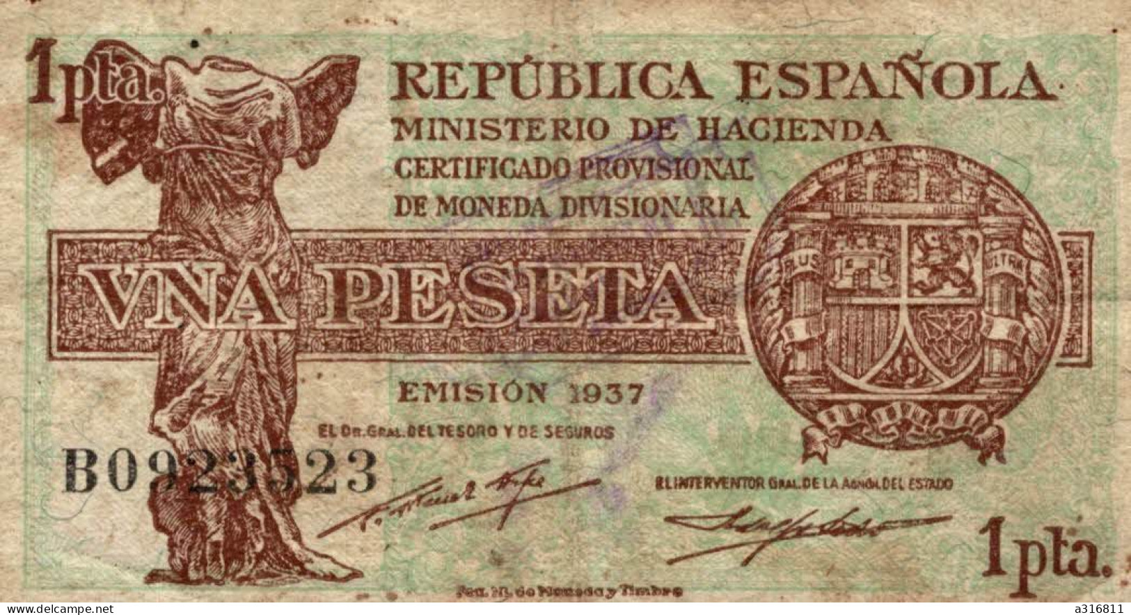 Billet Espagnola Vna Peseta 1937 - Autres & Non Classés