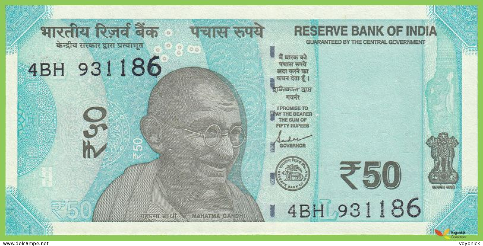 Voyo INDIA 50 Rupees 2019 P111g B300c 4BH Letter L UNC - Inde