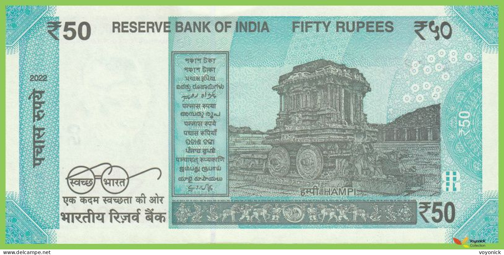 Voyo INDIA 50 Rupees 2022 P111n B300f 7NW Letter L UNC - Inde