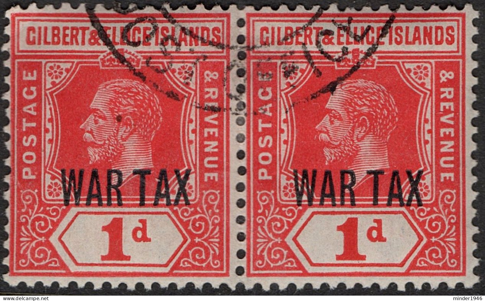 GILBERT & ELLICE ISLAND 1918 KGV 1d Red  Horizontal Pair SG26 Used - Isole Gilbert Ed Ellice (...-1979)