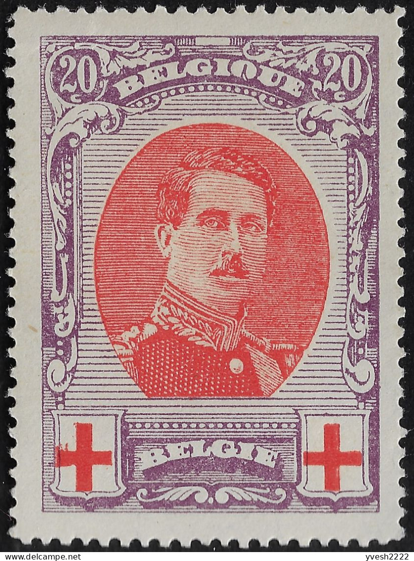 Belgique 1915 COB 134-V1, 20 C Albert Croix-Rouge, Variété Torsade De L'épaulette Droite, Neuf Sans Charnière. Splendide - 1901-1930