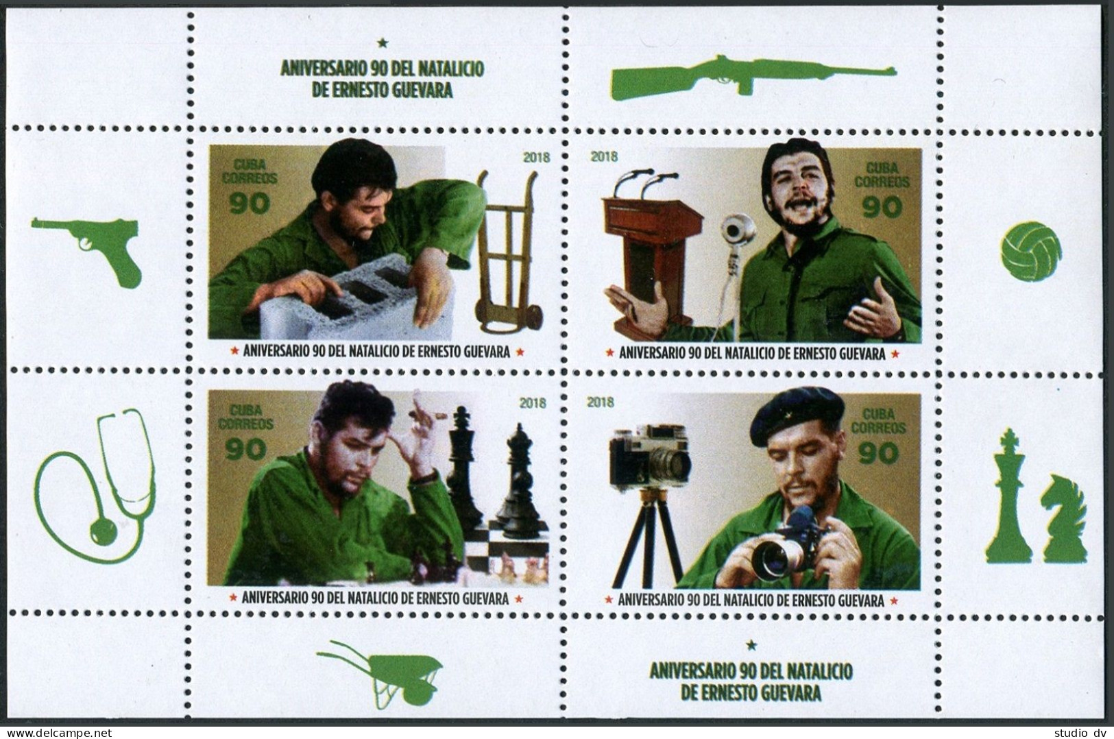 Cuba 6072 Ad Block, MNH. Ernesto Che Guevara, Guerilla Leader, 2018. Chess. - Unused Stamps