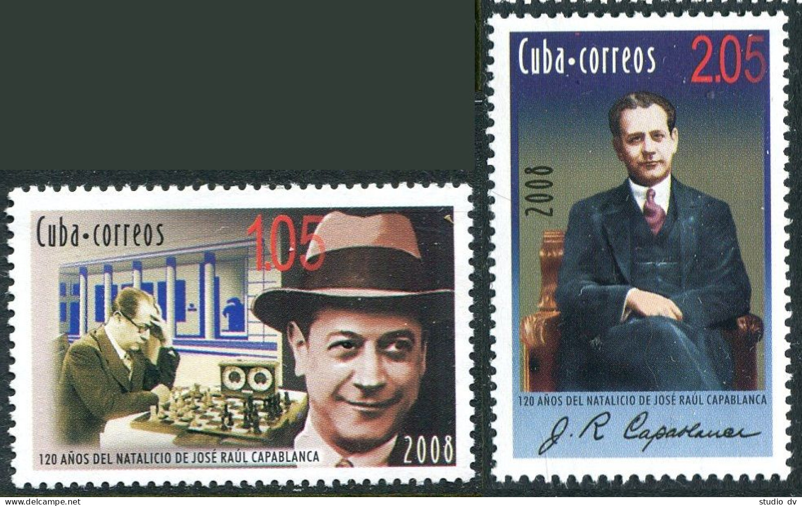 Cuba 4849-4850, MNH. Chess Champion Jose Raul Capablanca, 2008. - Unused Stamps