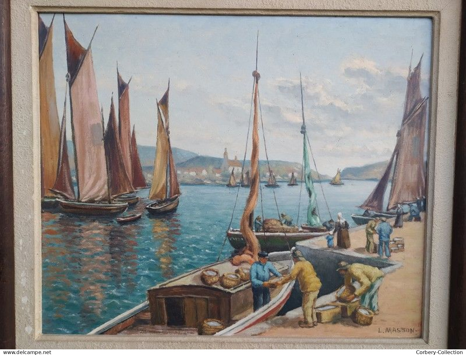 Ancien Tableau Marine Pêcheurs Bretagne Signé L. Masson Paysage Breton - Huiles