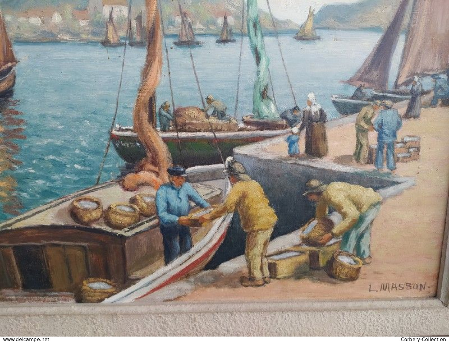 Ancien Tableau Marine Pêcheurs Bretagne Signé L. Masson Paysage Breton - Oils