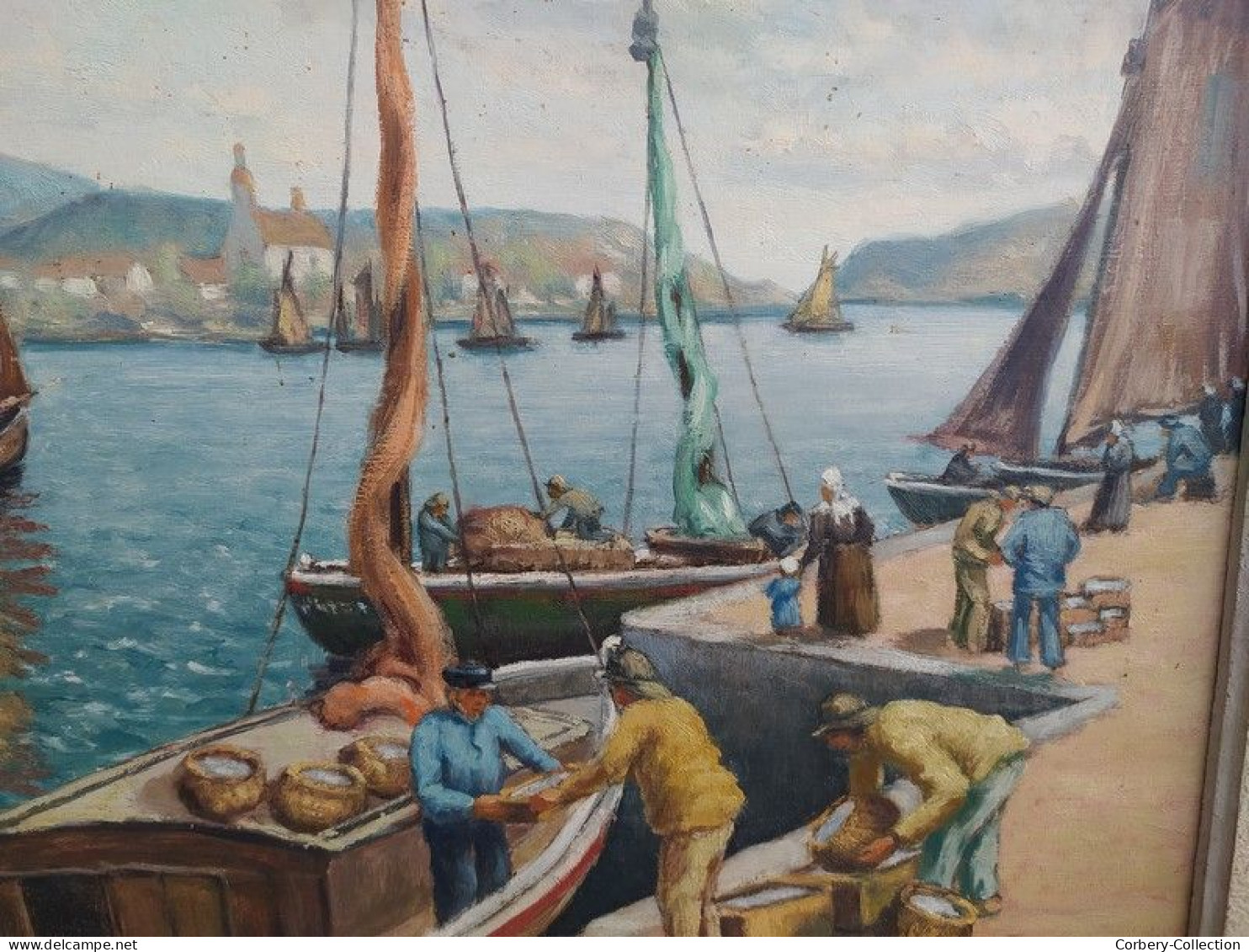 Ancien Tableau Marine Pêcheurs Bretagne Signé L. Masson Paysage Breton - Olii