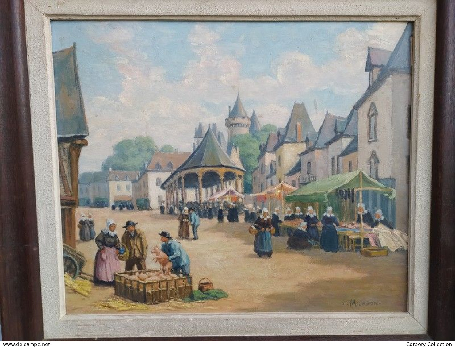 Ancien Tableau Marché Breton Signé L. Masson  Signé L. Masson (Lucien Masson) - Huiles