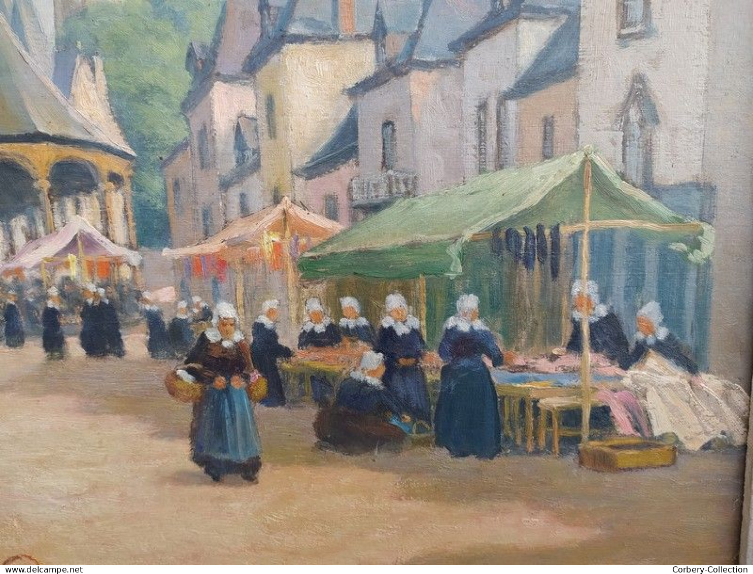 Ancien Tableau Marché Breton Signé L. Masson  Signé L. Masson (Lucien Masson)