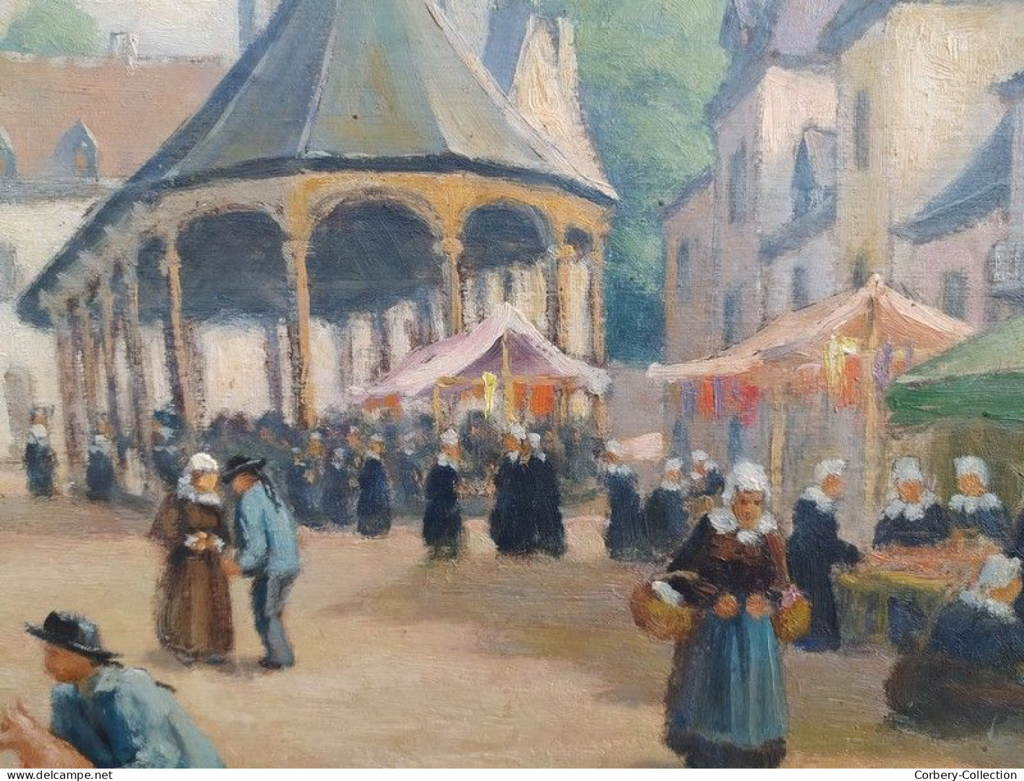 Ancien Tableau Marché Breton Signé L. Masson  Signé L. Masson (Lucien Masson)